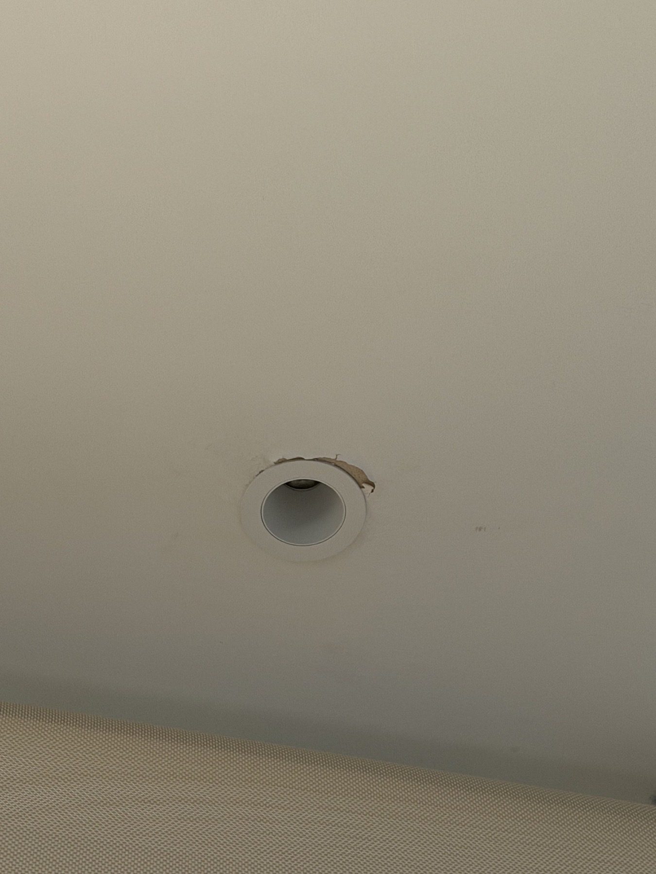 Recessed light with an unfinished surrounding edge.